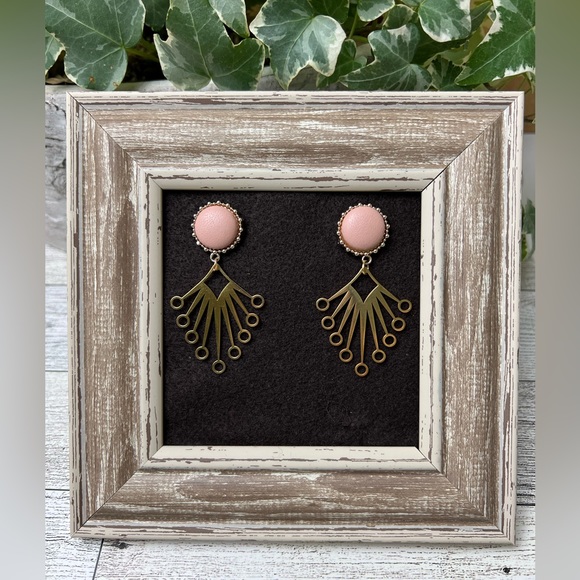 Gold & Pink Art Nouveau-Inspired Dangle Earrings - Trendy Retro Earrings - Picture 10 of 12